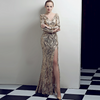 Deep V long sleeve split  sequin evening dress