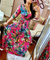 V-neck beautiful print  long dress