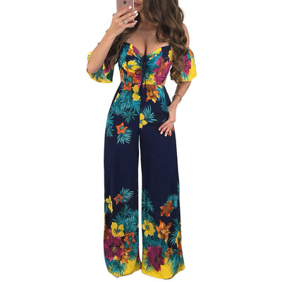 Flowers Jumpsuit Off Shoulder Self Tie Ruffle