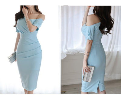 Backless women's slim waist short sleeve hip dress