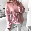 Long sleeve slant shoulder blouse