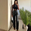 Two-pocket sslim PU leather pants