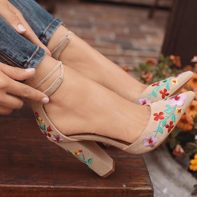 Embroidered frosted sandals