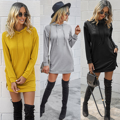 Ladies slim slimming hooded sweater dress