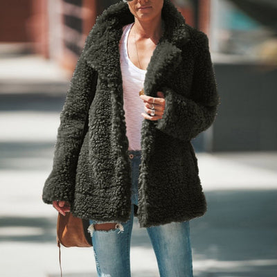 Lapel Long Sleeve Faux Fur Jackets