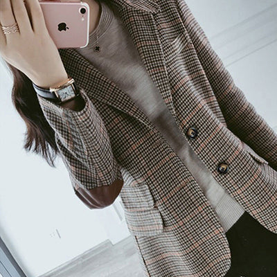 Woolen plaid small suit women jacket