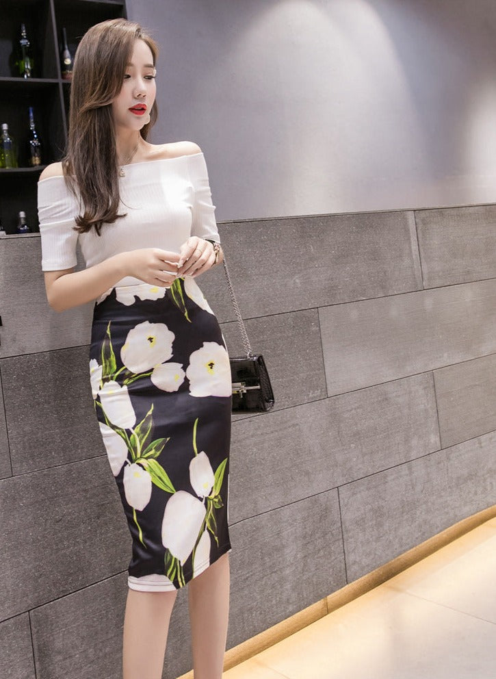 Colorful-flower-print-pencil-skirt