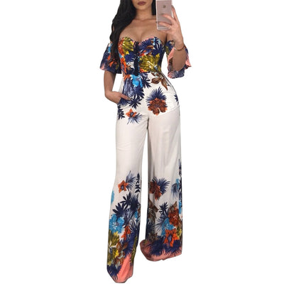 Flowers Jumpsuit Off Shoulder Self Tie Ruffle