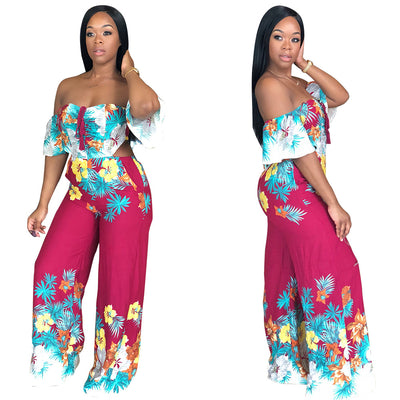 Flowers Jumpsuit Off Shoulder Self Tie Ruffle