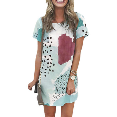 Loose Casual A-line Skirt Women Round Neck Spots