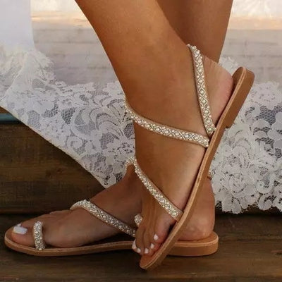 Flat bottom rhinestone plus size beach shoes