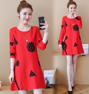 long sleeve loose ladybug dress