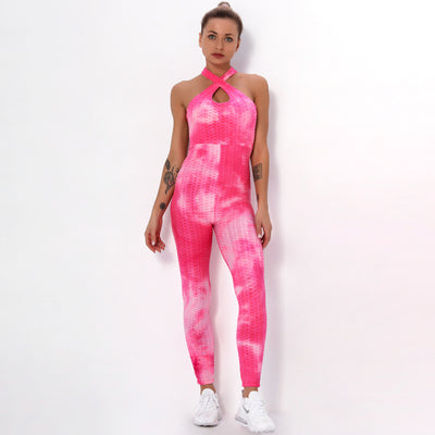 Shaping Tie Dyed Jacquard Sports Yoga Jumpsuit