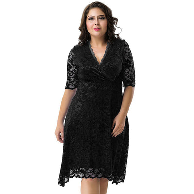 Lace Half Sleeve Mid Length Dress