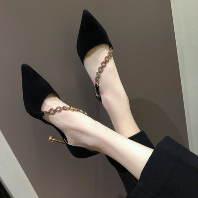 Suede rhinestone pointed sandals stiletto heels