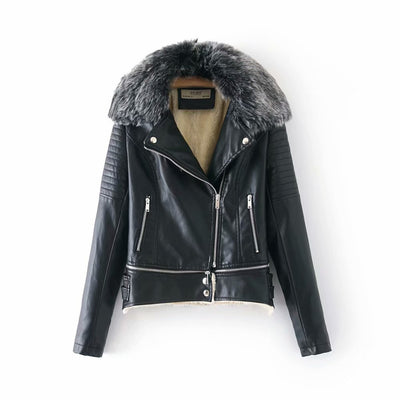 Faux Collar Leather Jacket