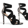 High heels with cross ties snake pattern thin  Sandals