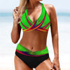 High Waist Rainbow Striped Bikini Swimsuit