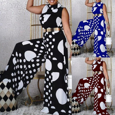 Polka Dot Squandered Waist Jumpsuit