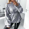 Long sleeve slant shoulder blouse