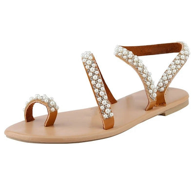 Flat bottom rhinestone plus size beach shoes