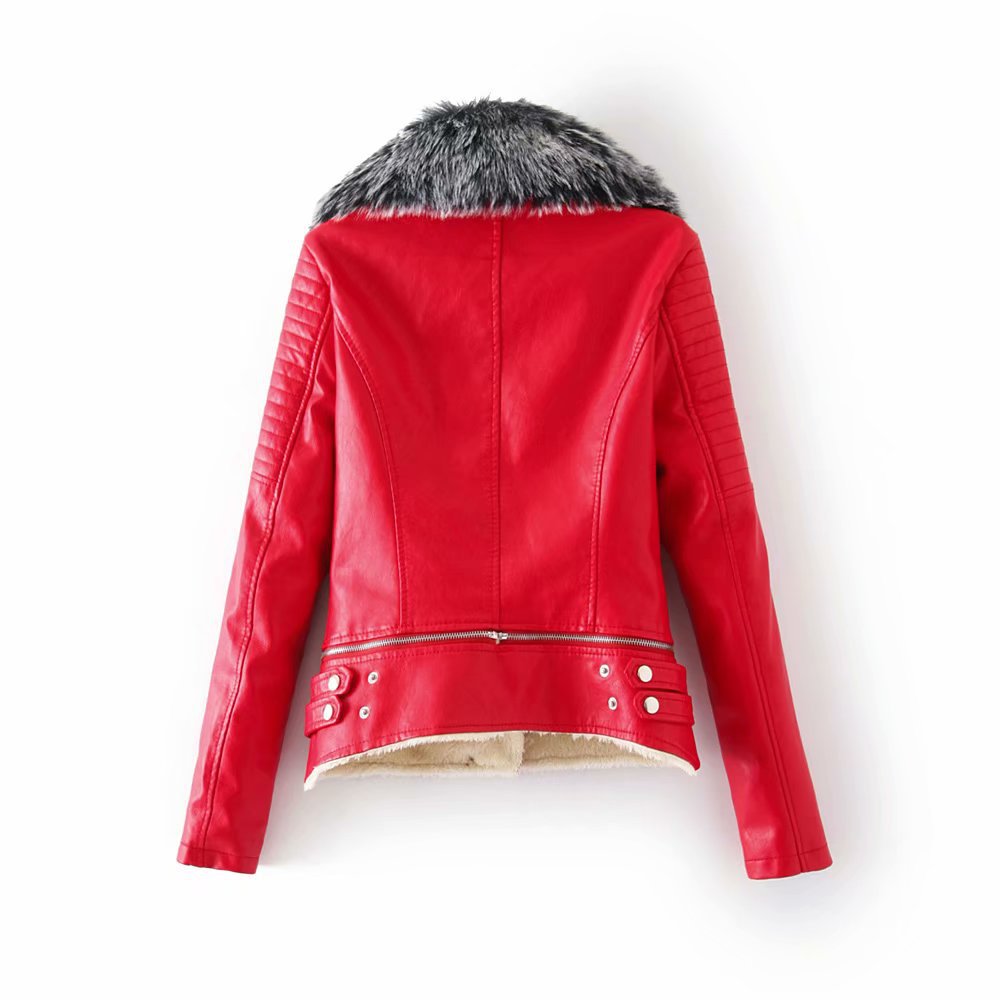 Faux Collar Leather Jacket