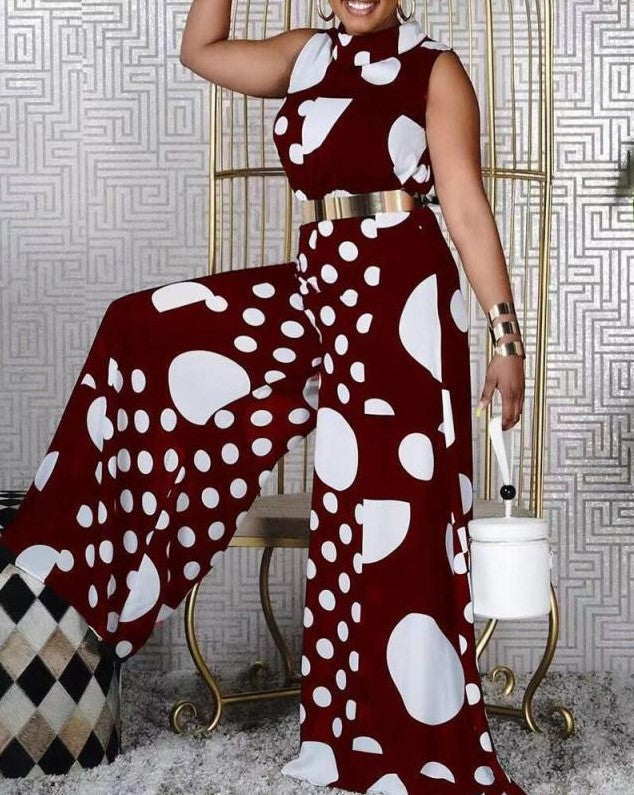 Polka Dot Squandered Waist Jumpsuit