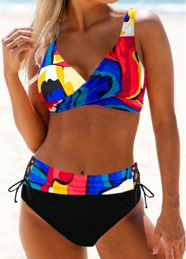 High Waist Rainbow Striped Bikini Swimsuit