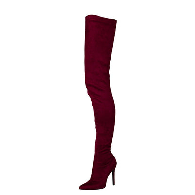 Stretch Suede Pointed Toe  Over-the-knee Boots For Women