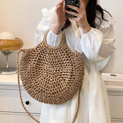 Straw Beach Shoulder Circle Rattan Bags  Woven Totes