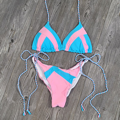 Ladies Swimsuit Colorblock Print Bikini Swimsuit