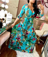 V-neck beautiful print  long dress