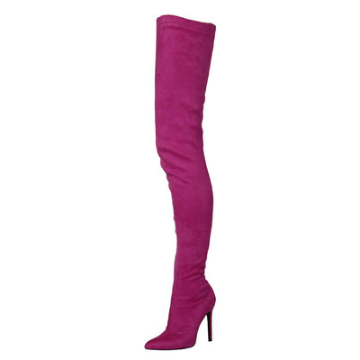 Stretch Suede Pointed Toe  Over-the-knee Boots For Women