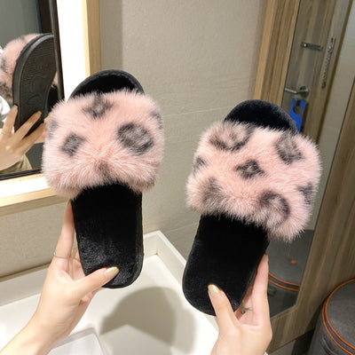 leopard wool slippers woman