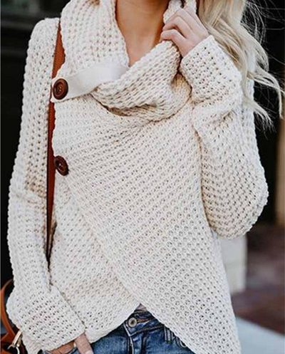 Pullover Button  Long Sleeve Sweater