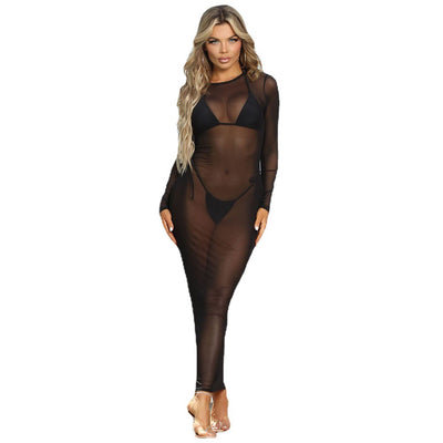 Mesh See-Through Long-Sleeved Ladies Dress