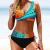 High Waist Rainbow Striped Bikini Swimsuit