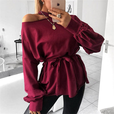 Long sleeve slant shoulder blouse