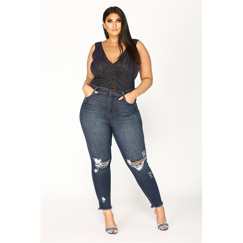 Stretch Shredded Hip Raise Jeans