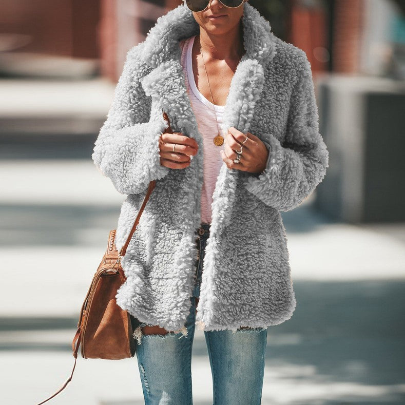 Lapel Long Sleeve Faux Fur Jackets