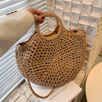 Straw Beach Shoulder Circle Rattan Bags  Woven Totes