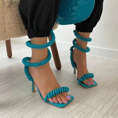 Wrap-strap Stiletto Spring Square-toe Sandals