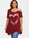 Heart-shaped Print  Shoulder Sling  Loose T-shirt