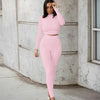 Two Piece Sets  Solid Autumn Tracksuits High Waist Stretchy  Crop Tops And Leggings