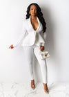 Full Sleeve Ruffles Blazers Pencil Pants Suit