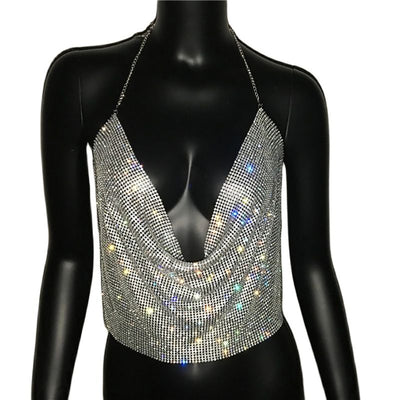 Rhinestone Backless Crop Top