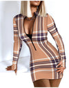 Long Sleeve  Mini Dress Deep V Neck Print Club Casual Robe