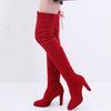 Suede Leather  Over The Knee Heels Boots Stretch  Pointed Toe