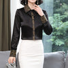 Chiffon Blouses for Women Satin Printed Polo Neck Woman Blouse Button Up