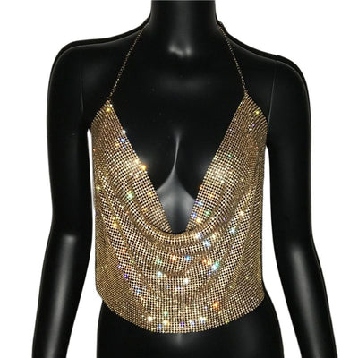 Rhinestone Backless Crop Top